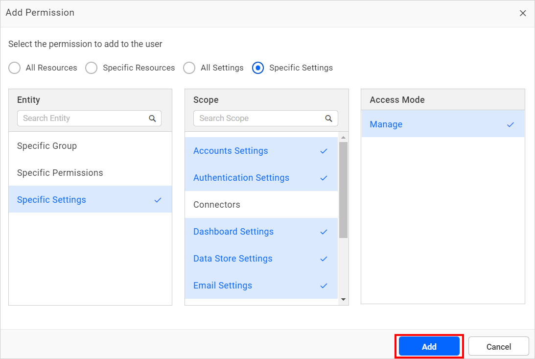 Specific Settings