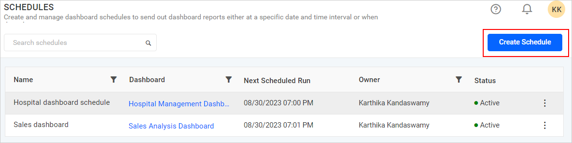 Create Schedule