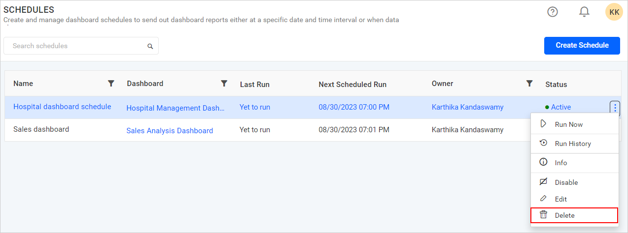 Delete Schedule