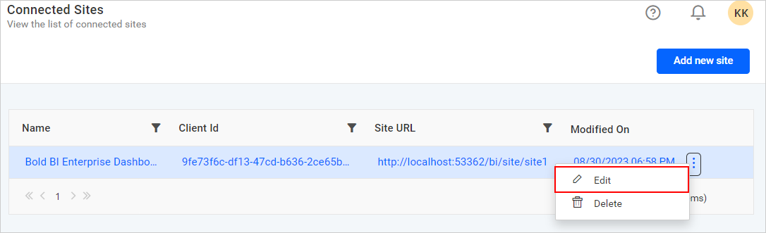 Edit External sites