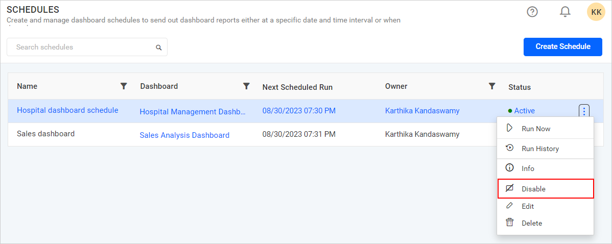 Enable Disable Schedule