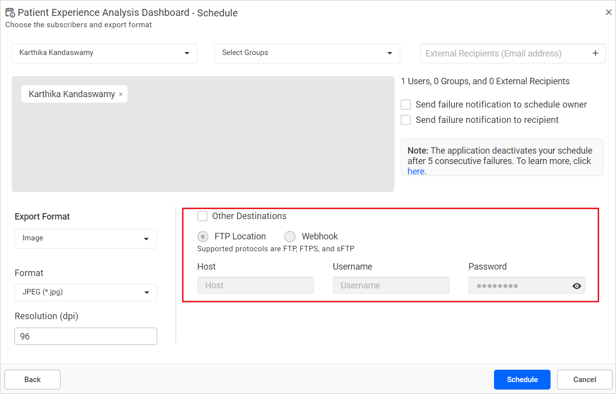 Schedule Location Export