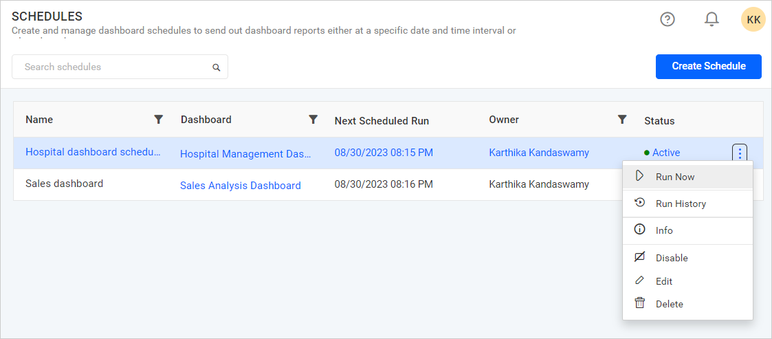 Manage Schedules