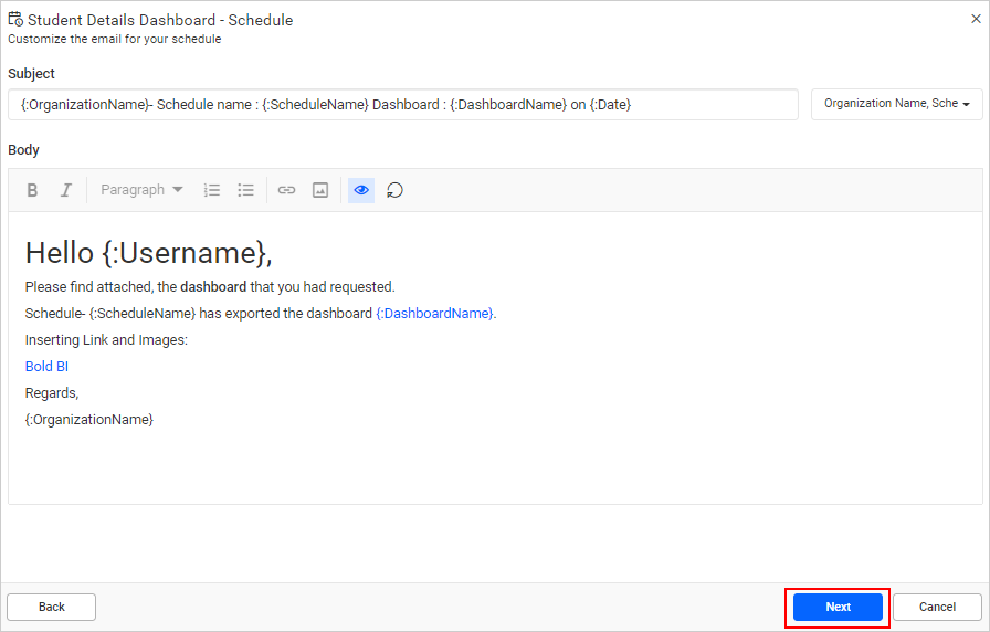 Customize Page Next