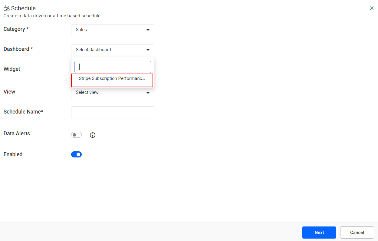 Select dashboard