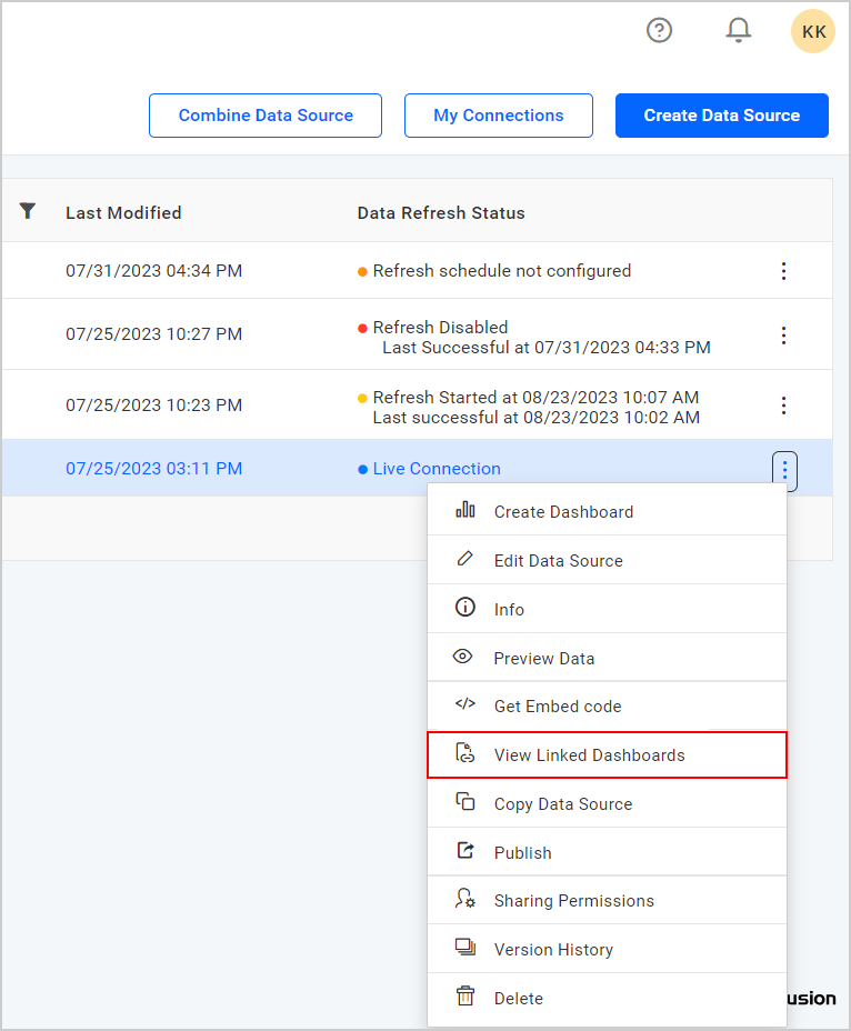View Linked Dashboards Option