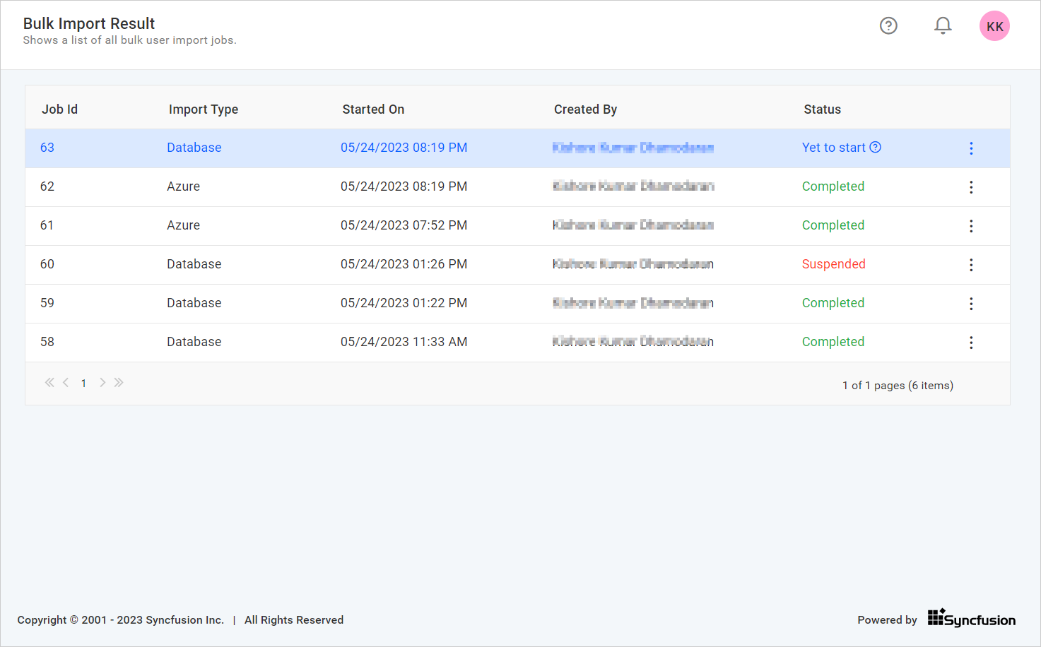 User Listing Page
