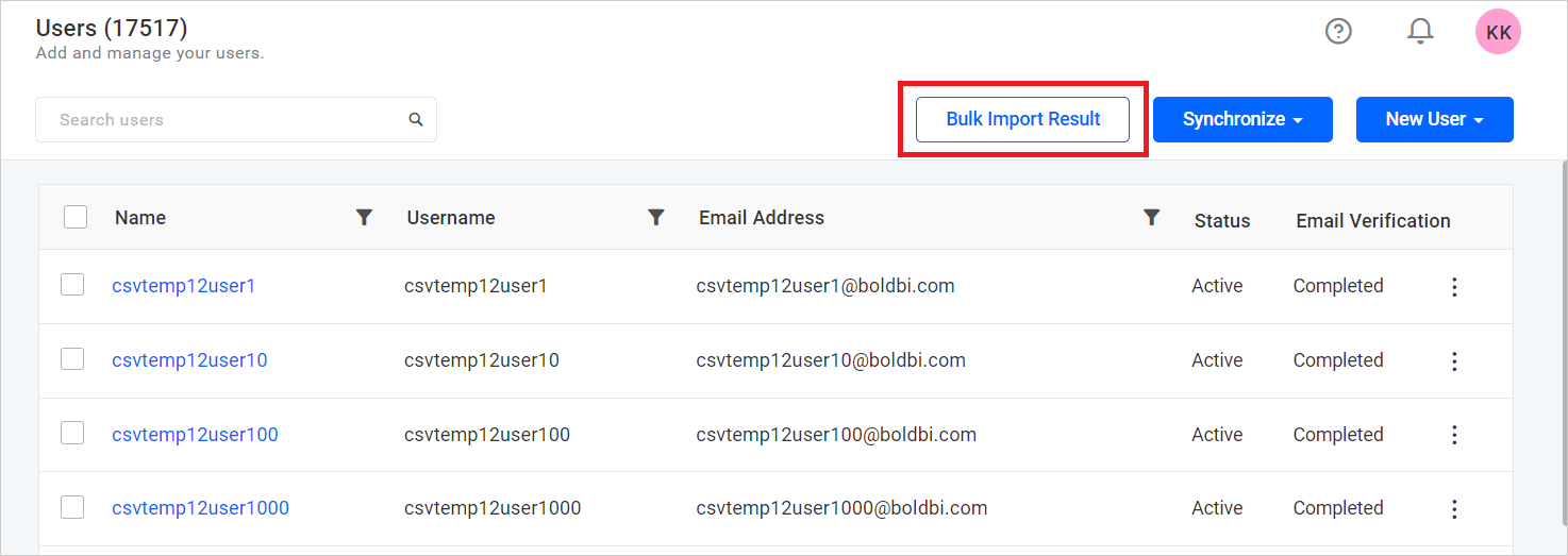 User Listing Page