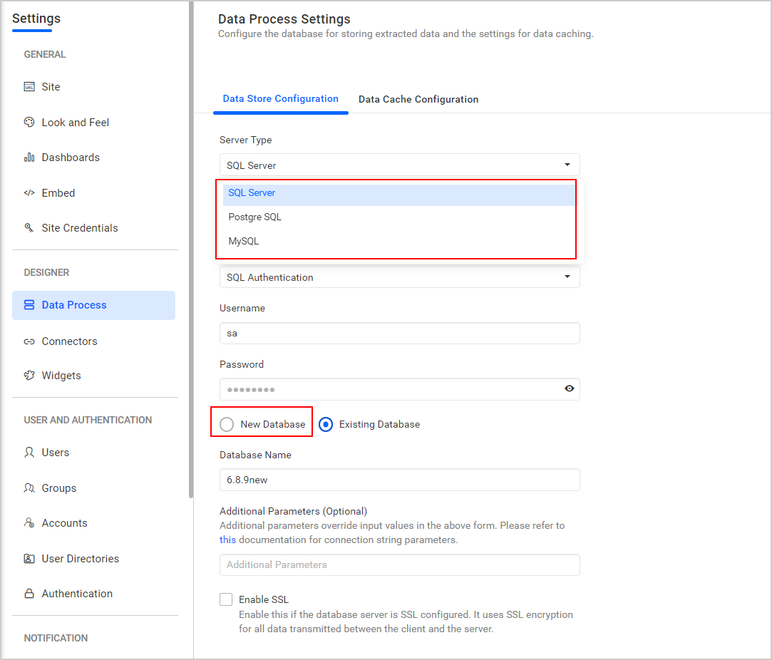 Data store settings