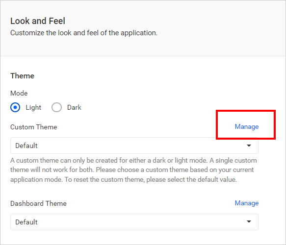 Manage theme option