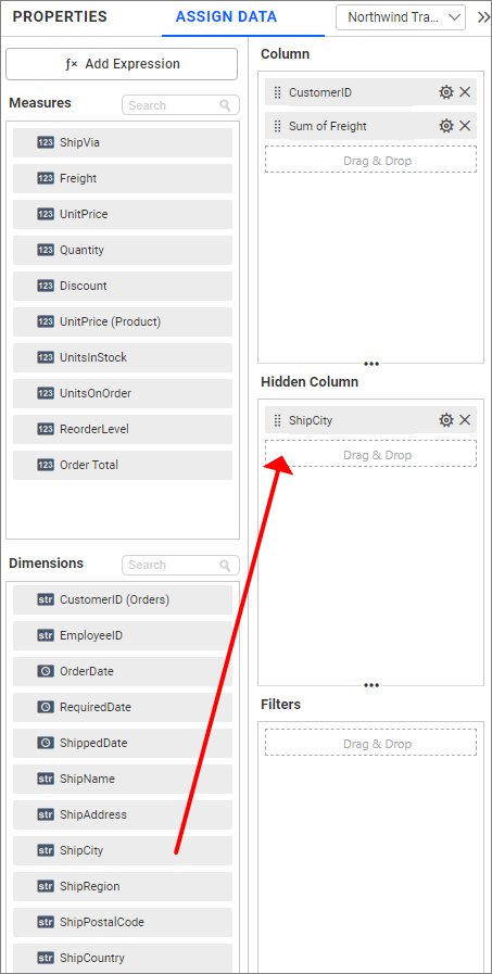 Hidden column configuration