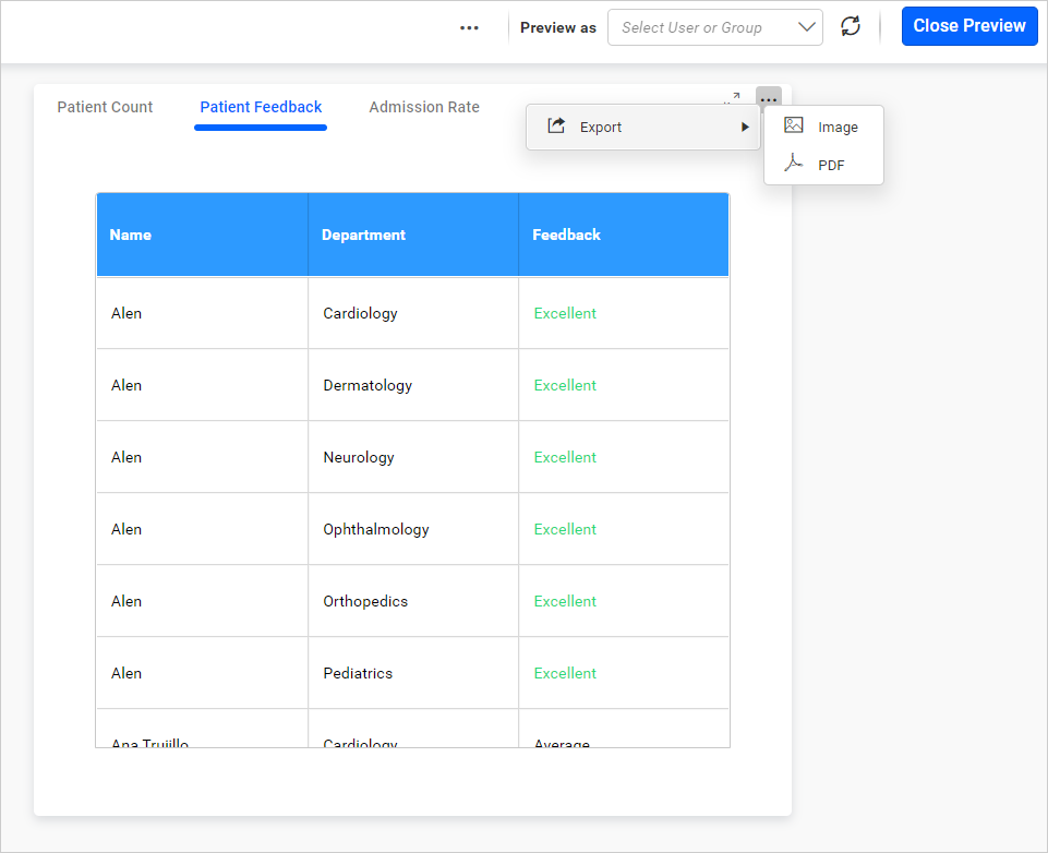 Export Tab Widget
