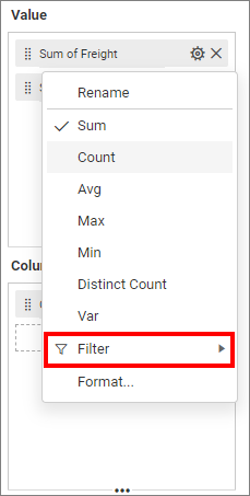Filter menuitem