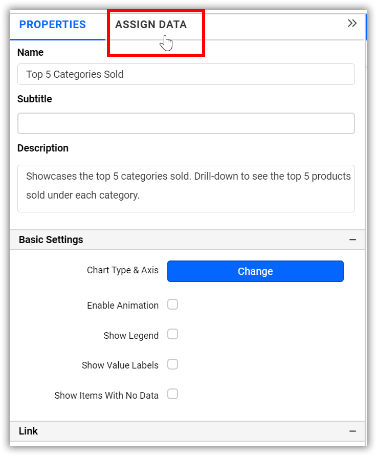 Assign data click