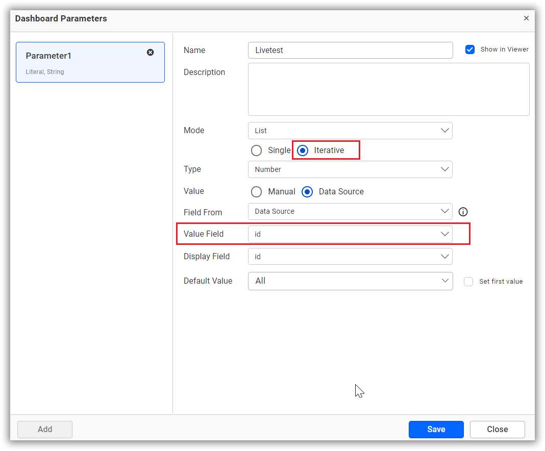 Configure Dashboard Parameter Iterative Mode