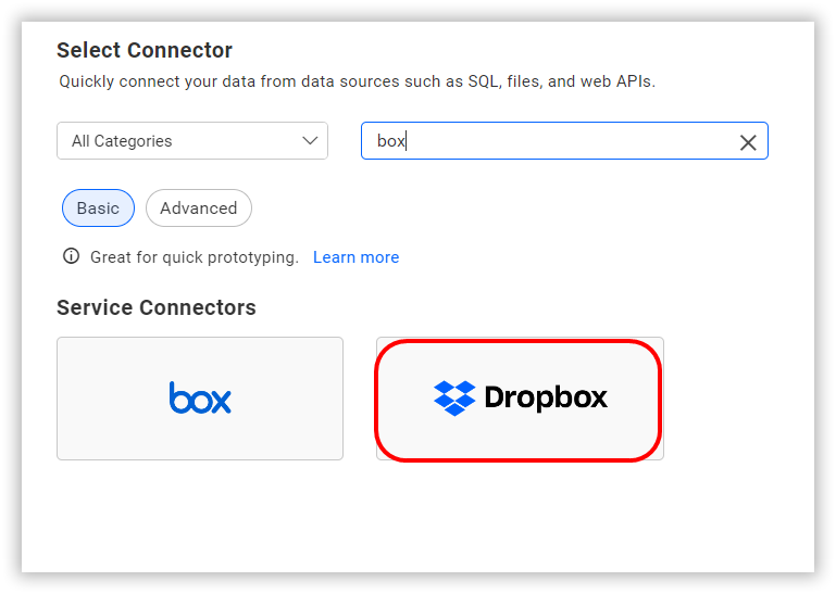 Choose data source from server
