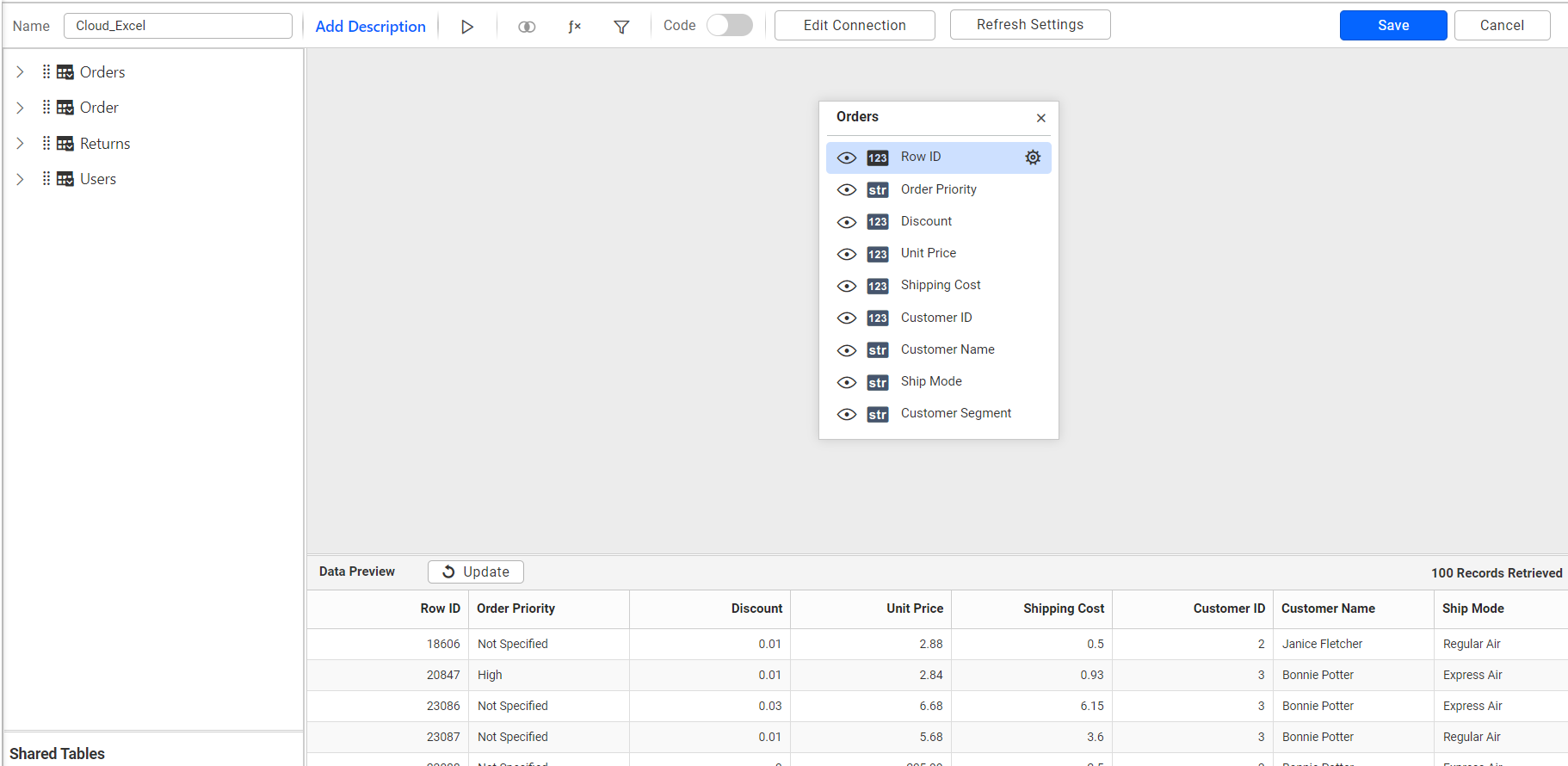 Cloud excel datadesign