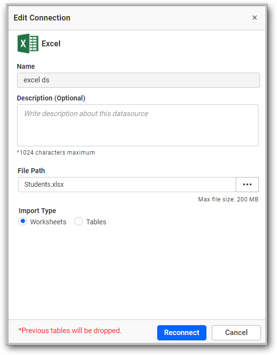 Edit connection window