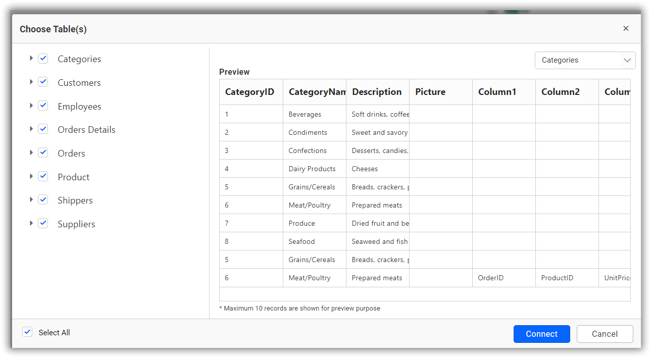 Import worksheets preview