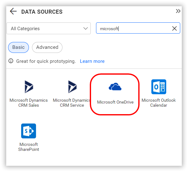Choose data source from server