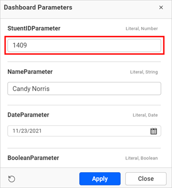 Change dashboard parameter