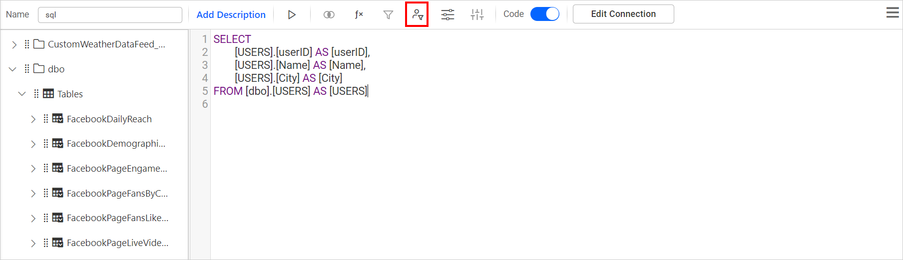 User filters icon