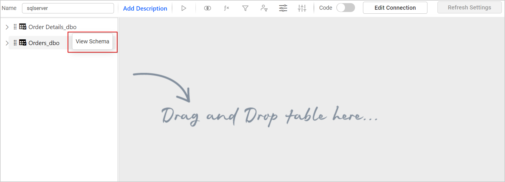View schema option