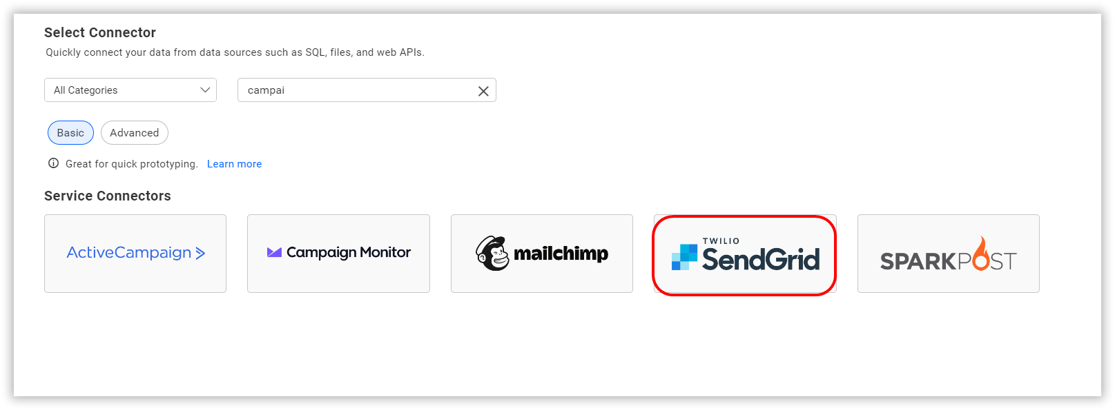 Choose data source from server