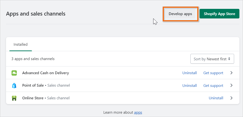 Choose Develop apps