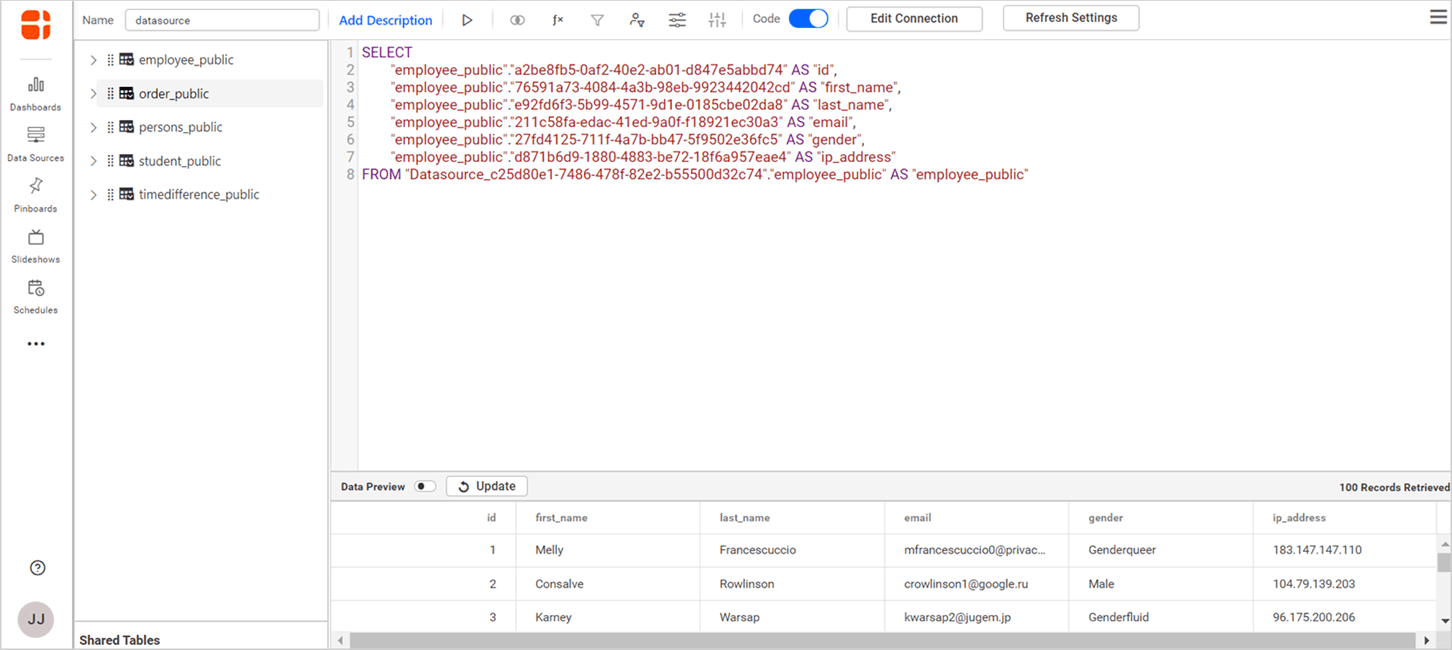 Code view mode extract