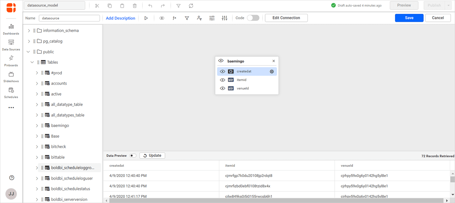 Data Design view