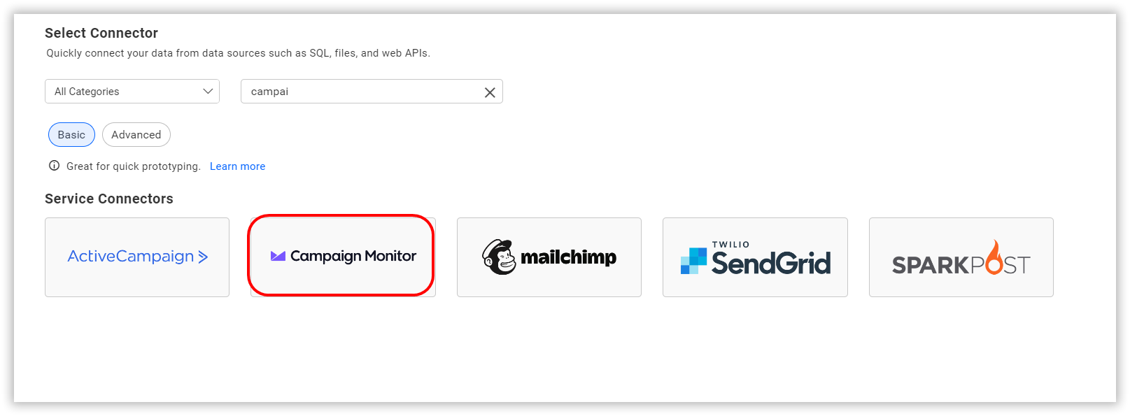 Choose data source from server