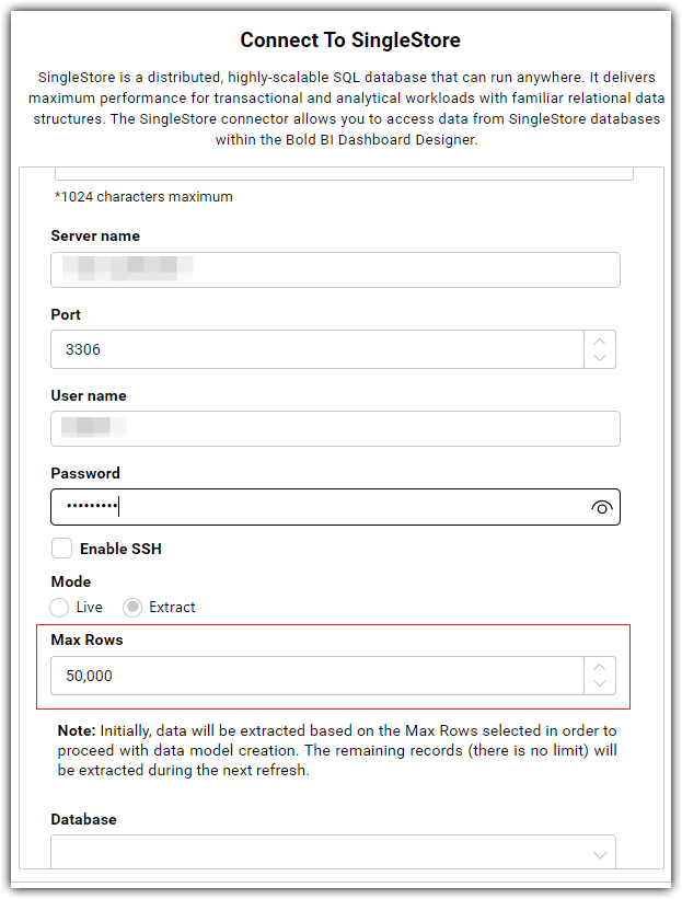 Max rows option